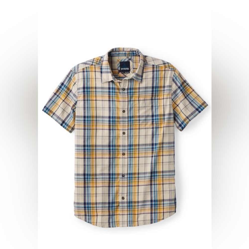 PRANA ‘Benton’ Organic Cotton Short Sleeve Button Down Shirt Men’s Size XL